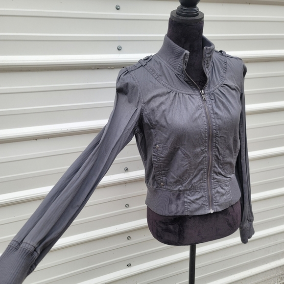 Miley Cyrus Max Azria Juniors Sz L Jacket Zip Lightweight Casual Gray Pockets - Picture 10 of 10